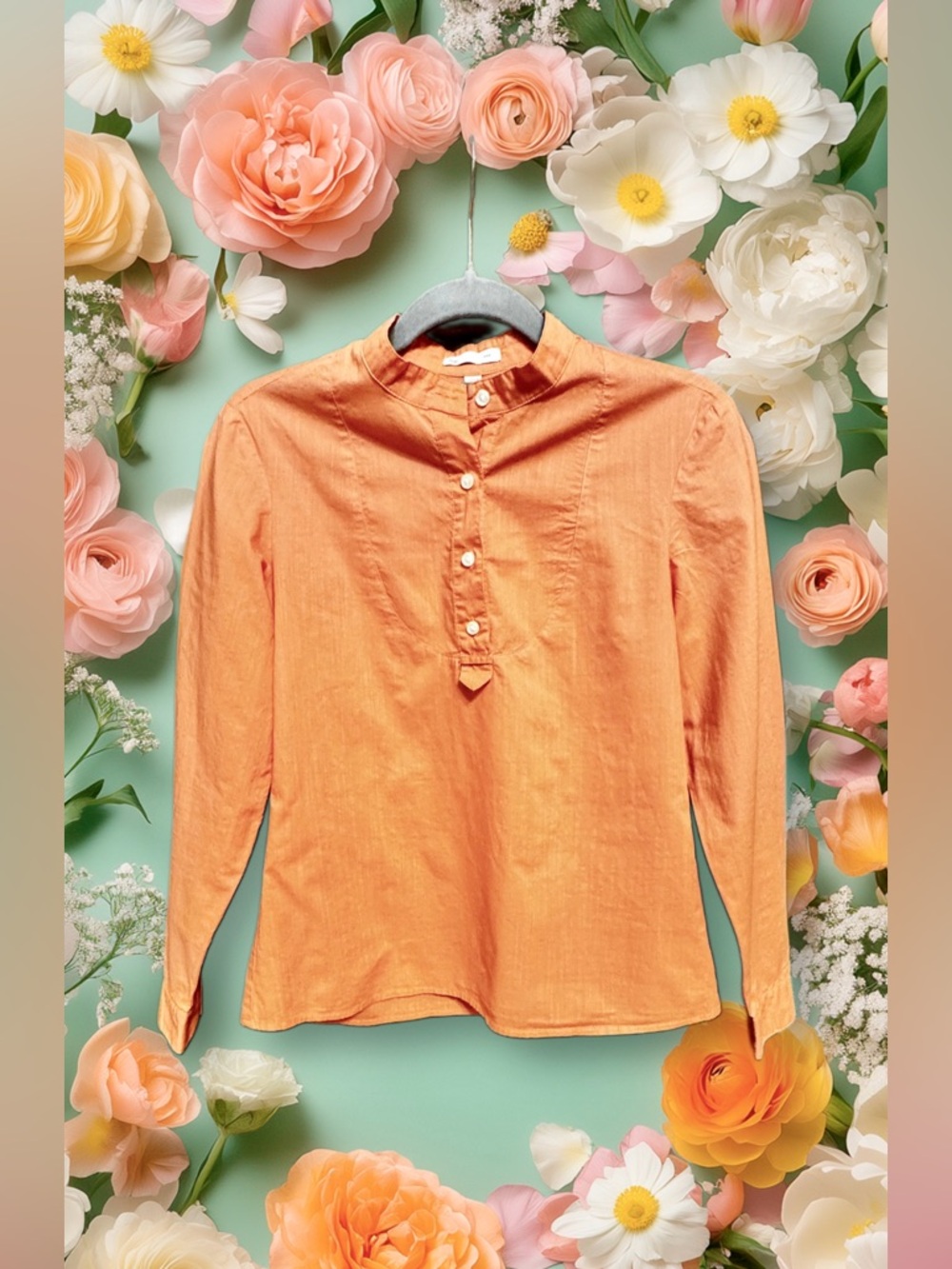 GAP Orange Long-Sleeve Linen-Blend Henley size XS